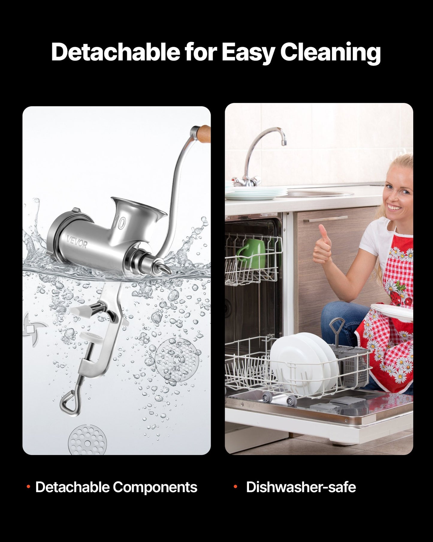 Manuell köttkvarn, handköttkvarn i 304 rostfritt stål med stålbordsklämma, köttkvarn och korvmaskin med 1 skärblad, 2 skärplattor, korvrör för nötkött, fläsk, paprika och champinjoner