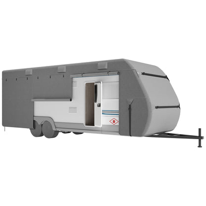 Överdrag för husvagn, 20-22 fot husvagnsöverdrag, 4-lagers non-woven tyg för husvagn, vattentätt, vindtätt och rivstoppande klass A husvagnsöverdrag, med förvaringspåse, reparationsplåster, remmar och däckskydd