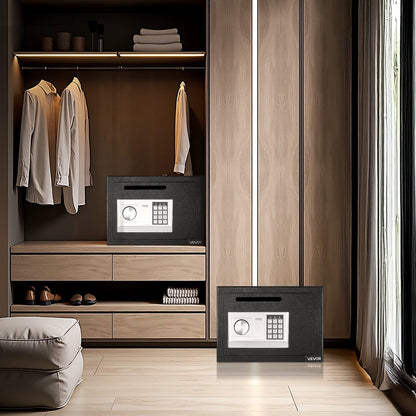 0,6 kubikfot kassaskåp, kassaskåp med lås, lösenord och vred, robust kompakt kassaskåp med lås framtill för kontanter, bankkvitton, smycken, dokument, sedlar, svart