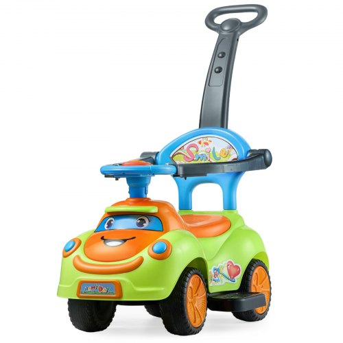 Åkbil, skjutbil för småbarn 19 till 36 månader, Rundvagn med skyddsräcken, handtag och förvaring under sätet, 25 kg lastkapacitet, gåvagn från fot till golv för pojkar och flickor, grön