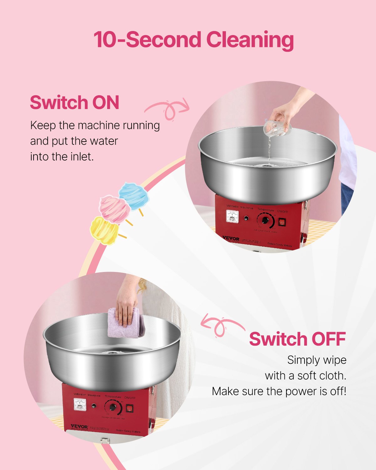 Elektrisk sockervaddsmaskin, 1000W kommersiell sockervaddsmaskin med 52 cm skål i rostfritt stål, sockerskopa och låda, enkel hemmabruk, perfekt för barnfödelsedagar, familjefester, röd