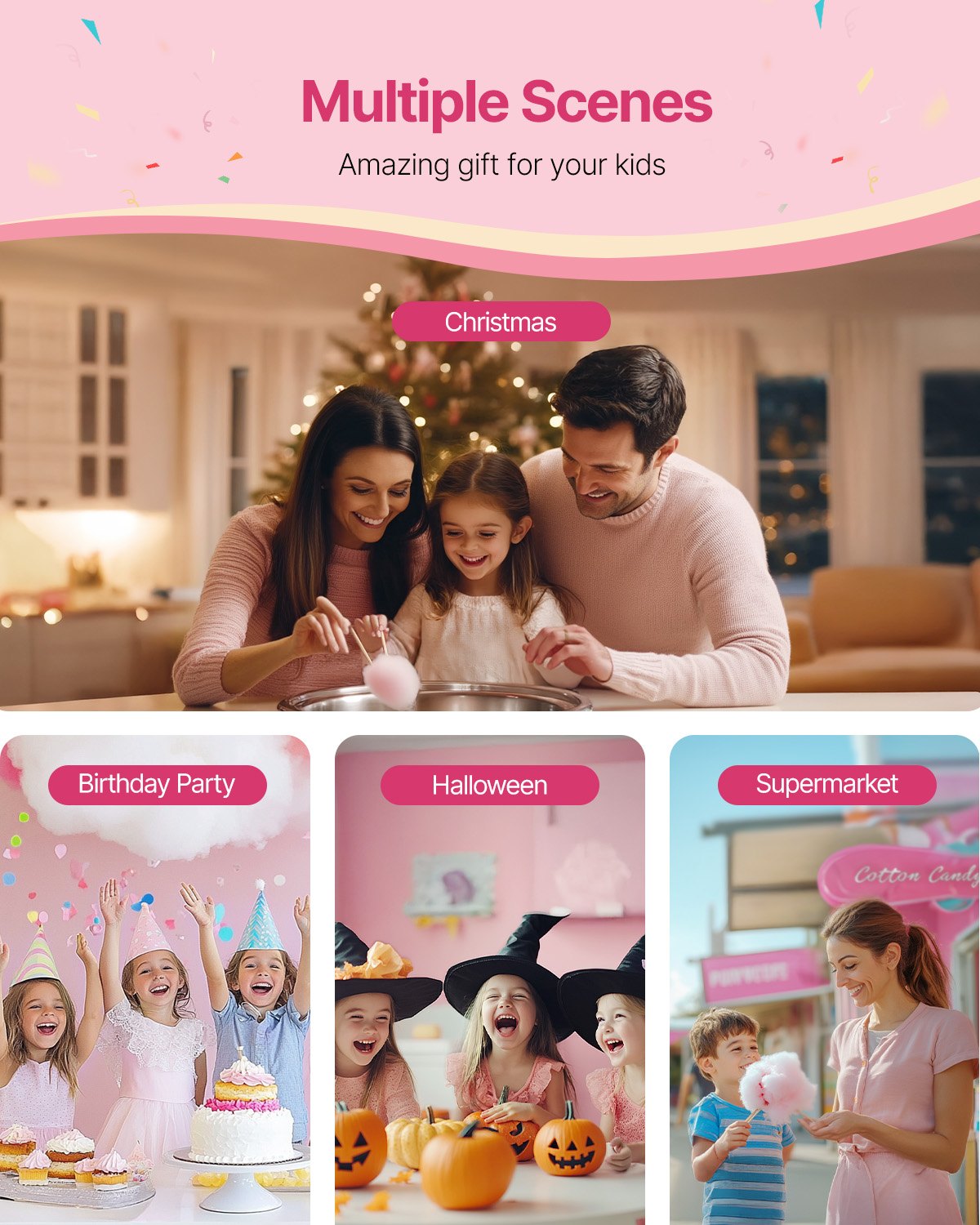 Elektrisk sockervaddsmaskin, 1000W kommersiell sockervaddsmaskin med 52 cm skål i rostfritt stål, sockerskopa och låda, enkel hemmabruk, perfekt för barnfödelsedagar, familjefester, röd