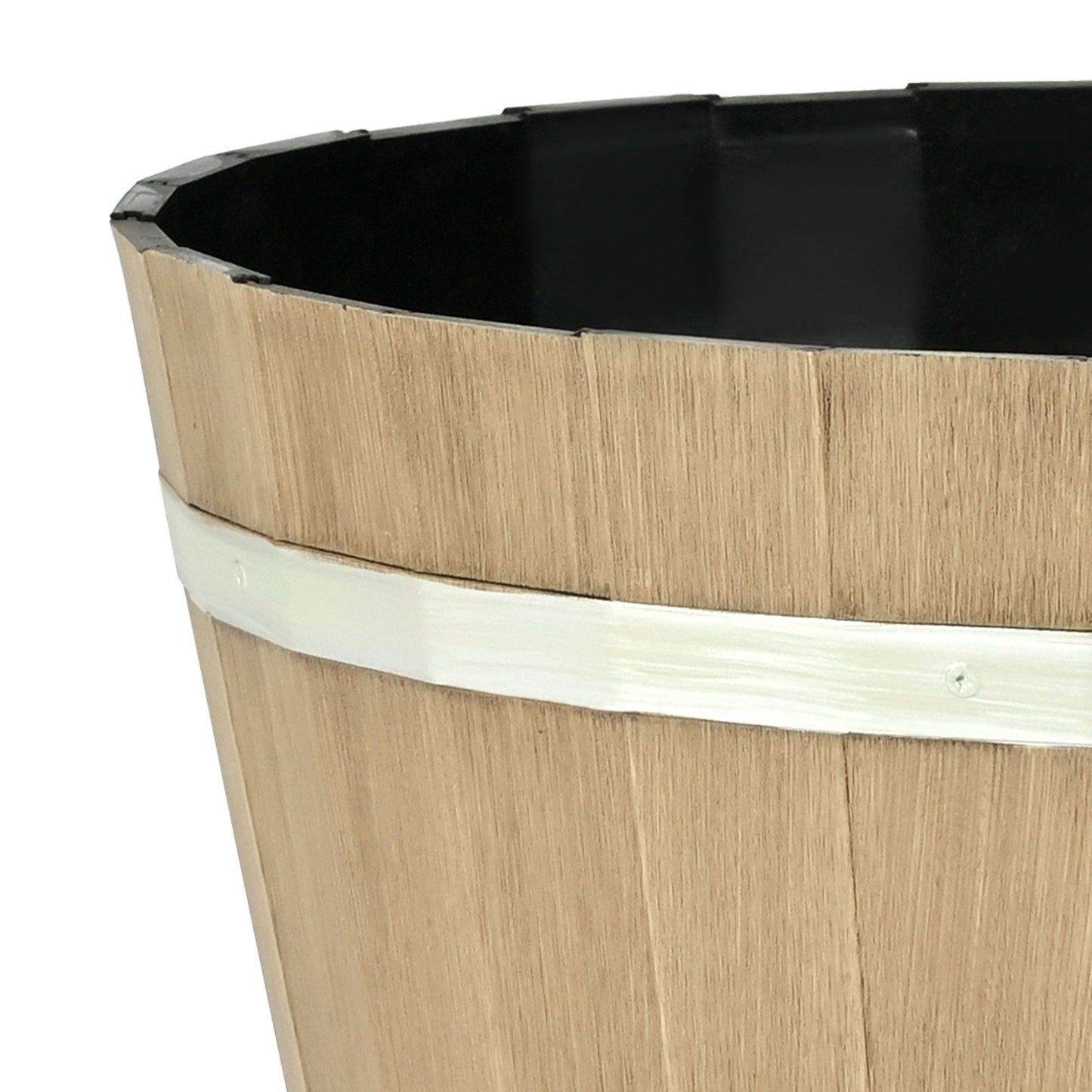Växtkrukor, 4-pack 300 mm Whiskey Barrel-krukor med dräneringshål, stora utvändiga plastdekorationsblomkrukor med imiterad vinfatdesign för inomhus- och utomhusträdgård, brun