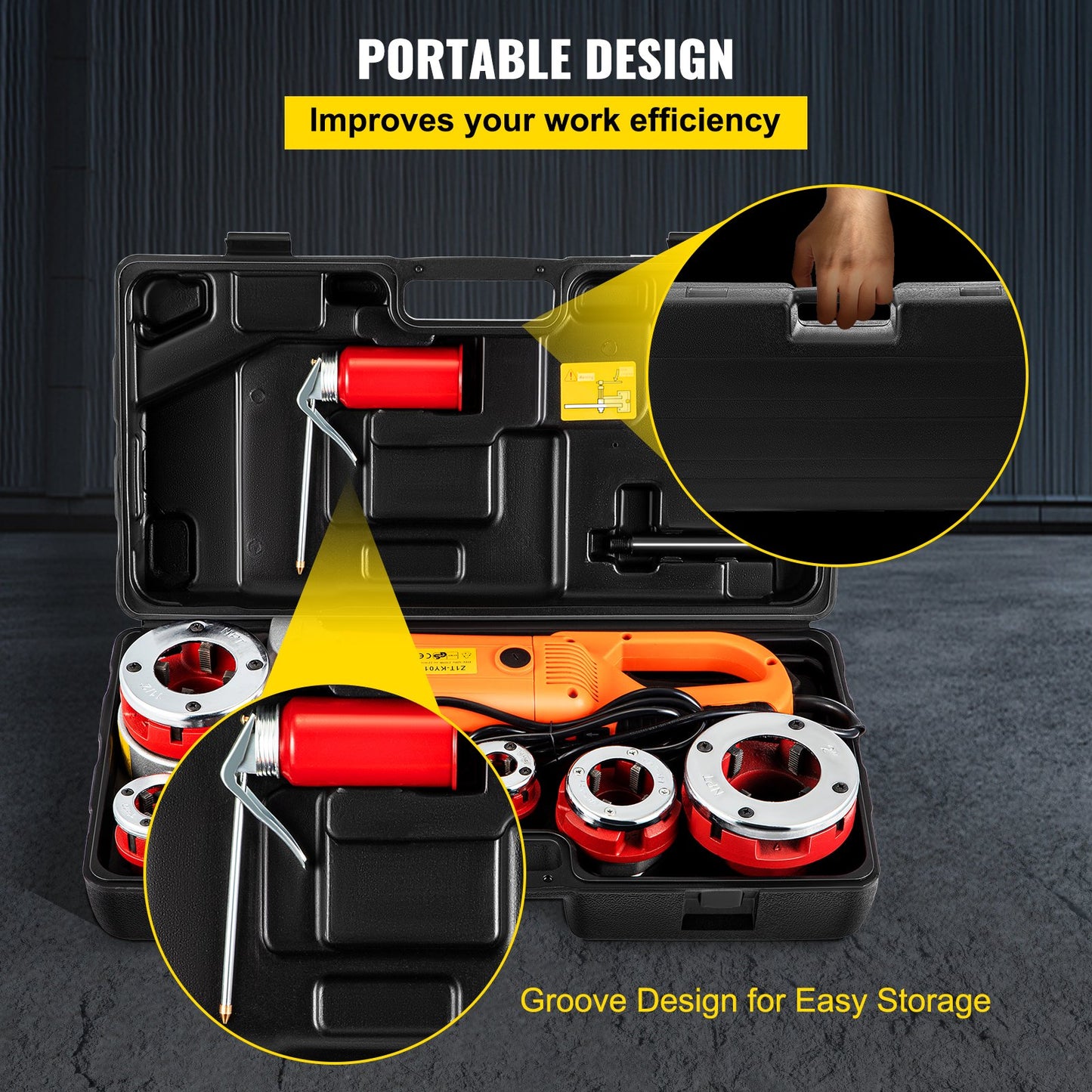 Elektrisk rörgängare, 2300W rörgängningsmaskin, kraftig handhållen motordrivenhet, 220V rörgängningsmaskin, bärbar rörgängare med 6 gängverktyg 1,27-5,1 cm