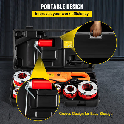 Elektrisk rörgängare, 2300W rörgängningsmaskin, kraftig handhållen motordrivenhet, 220V rörgängningsmaskin, bärbar rörgängare med 6 gängverktyg 1,27-5,1 cm