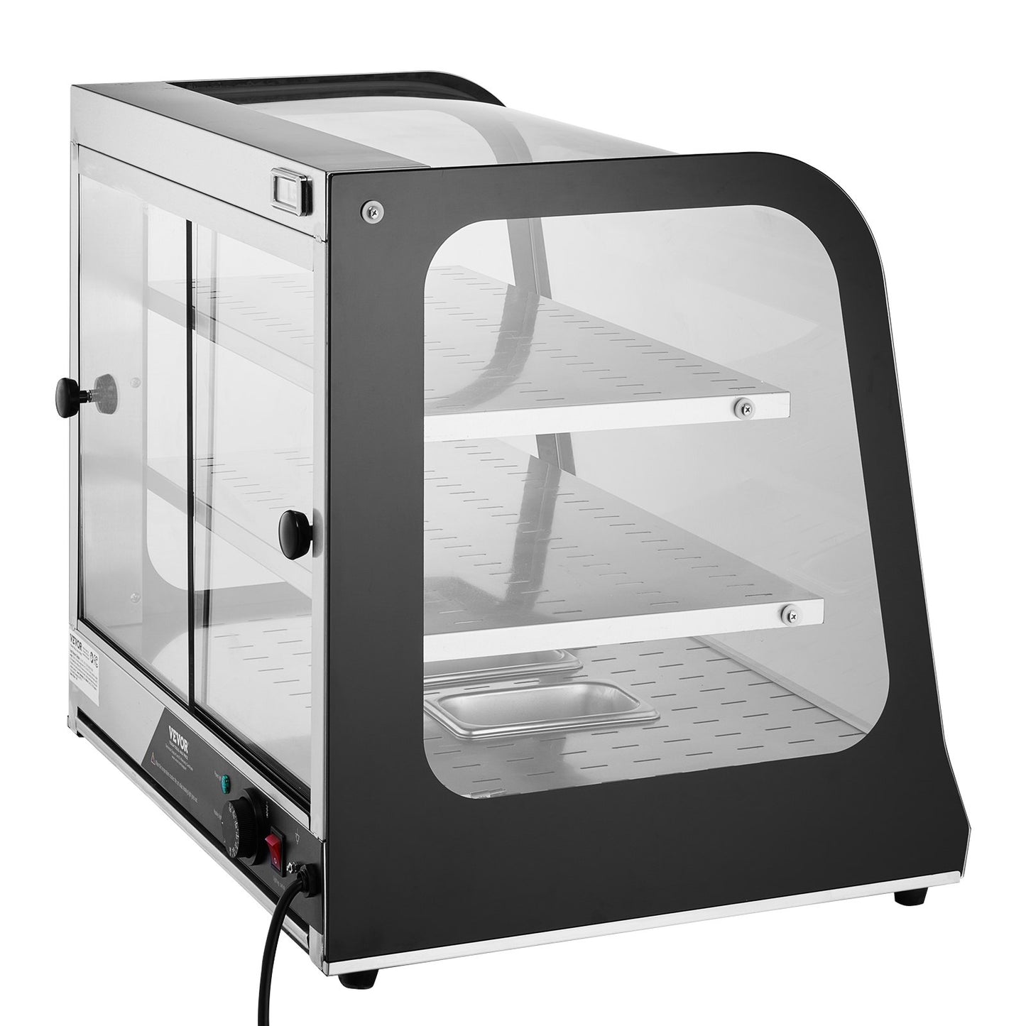 Kommersiell matvärmare med 2 nivåer, 850 W matvärmare med härdat glas och ångvärme, 30℃~85℃ temperaturkontroll, 111 liter stor kapacitet för hamburgare, pizza, bröd, stekt kyckling