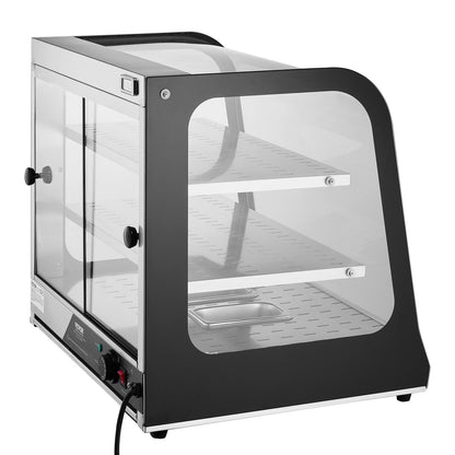 Kommersiell matvärmare med 2 nivåer, 850 W matvärmare med härdat glas och ångvärme, 30℃~85℃ temperaturkontroll, 111 liter stor kapacitet för hamburgare, pizza, bröd, stekt kyckling