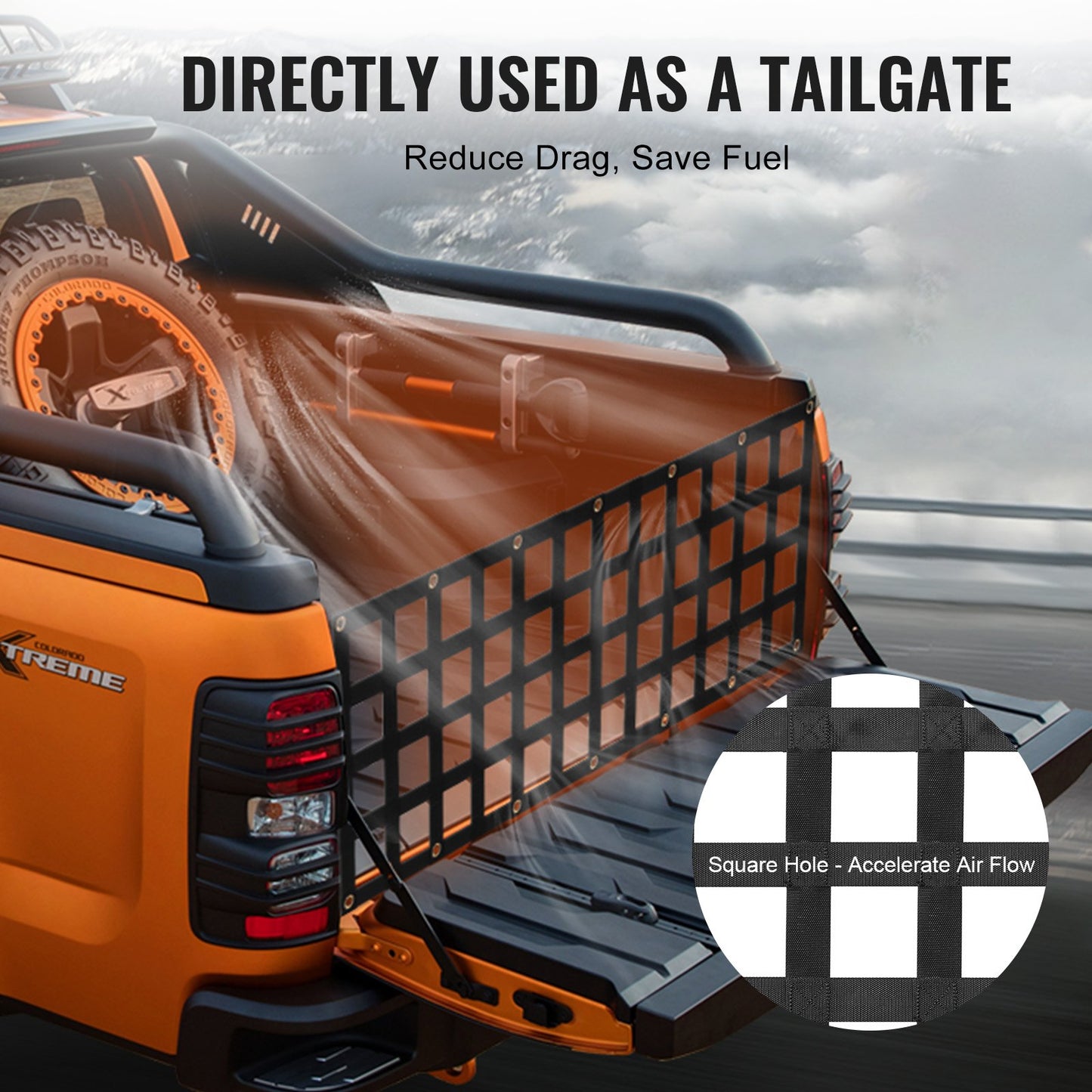 Bakluckenät, 60 x 18 tum, Kraftigt lastnät för lastbilsflak med 4 justerbara teleskopremmar, Utdragbart och hållbart, Flexibel justering, Lämplig för pickup, släpvagn, lastbil, Jeep, SUV