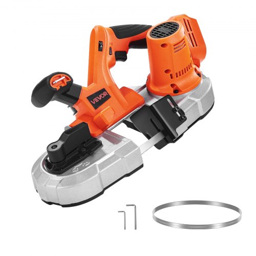 Bärbar bandsåg, 65 x 65 mm sågdjup, 360W bandsåg med borstlös motor, sladdlös och kompakt bärbar bandsåg, integrerade upphängningskrokar, 0-192 m/min variabel hastighet för sågning av metall, trä (bara verktyg)