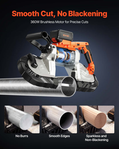 20V bärbart bandsågssats, 127 mm x 115 mm sågdjup, AC 220V, 360W bandsåg med borstlös motor, 4,0 Ah batteri, sladdlös och kompakt bärbar bandsåg, 0-120 m/min variabel hastighet, för sågning av metall, trä