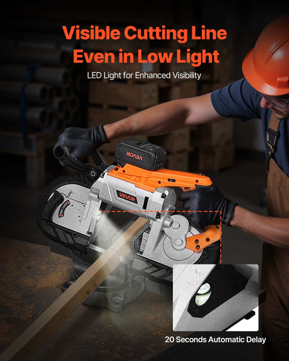 20V bärbart bandsågssats, 127 mm x 115 mm sågdjup, AC 220V, 360W bandsåg med borstlös motor, 4,0 Ah batteri, sladdlös och kompakt bärbar bandsåg, 0-120 m/min variabel hastighet, för sågning av metall, trä