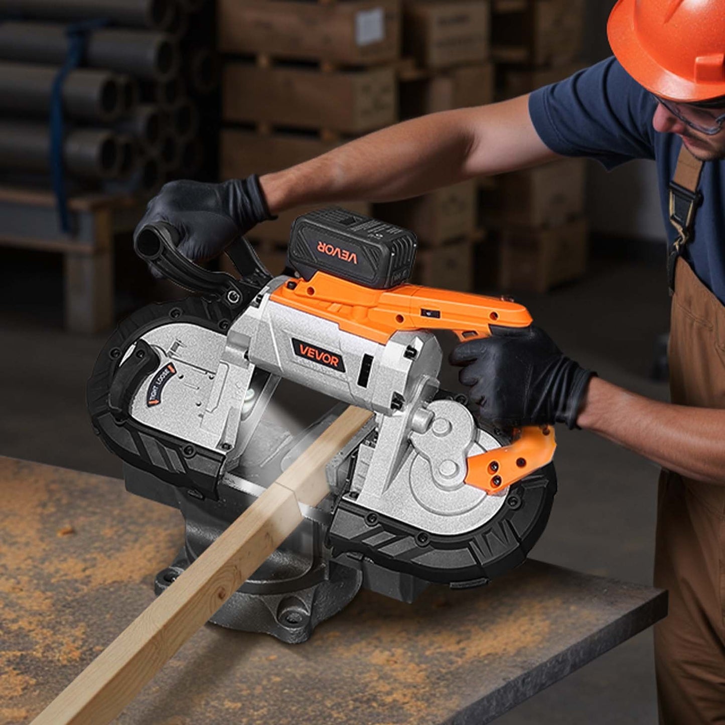 20V bärbart bandsågssats, 127 mm x 115 mm sågdjup, AC 220V, 360W bandsåg med borstlös motor, 4,0 Ah batteri, sladdlös och kompakt bärbar bandsåg, 0-120 m/min variabel hastighet, för sågning av metall, trä