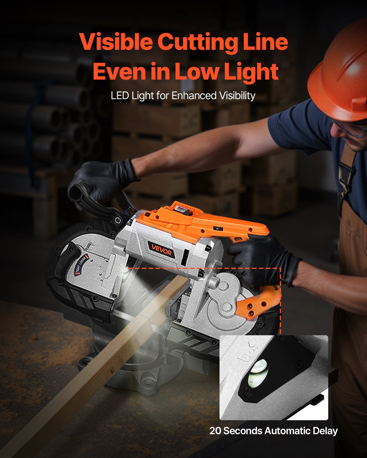 Bärbar bandsåg, 127 mm x 115 mm sågdjup, 360 W bandsåg med borstlös motor, sladdlös och kompakt bärbar bandsåg, upphängningskrokar, 0-120 m/min variabel hastighet för sågning av metall, trä (endast med bara verktyg)