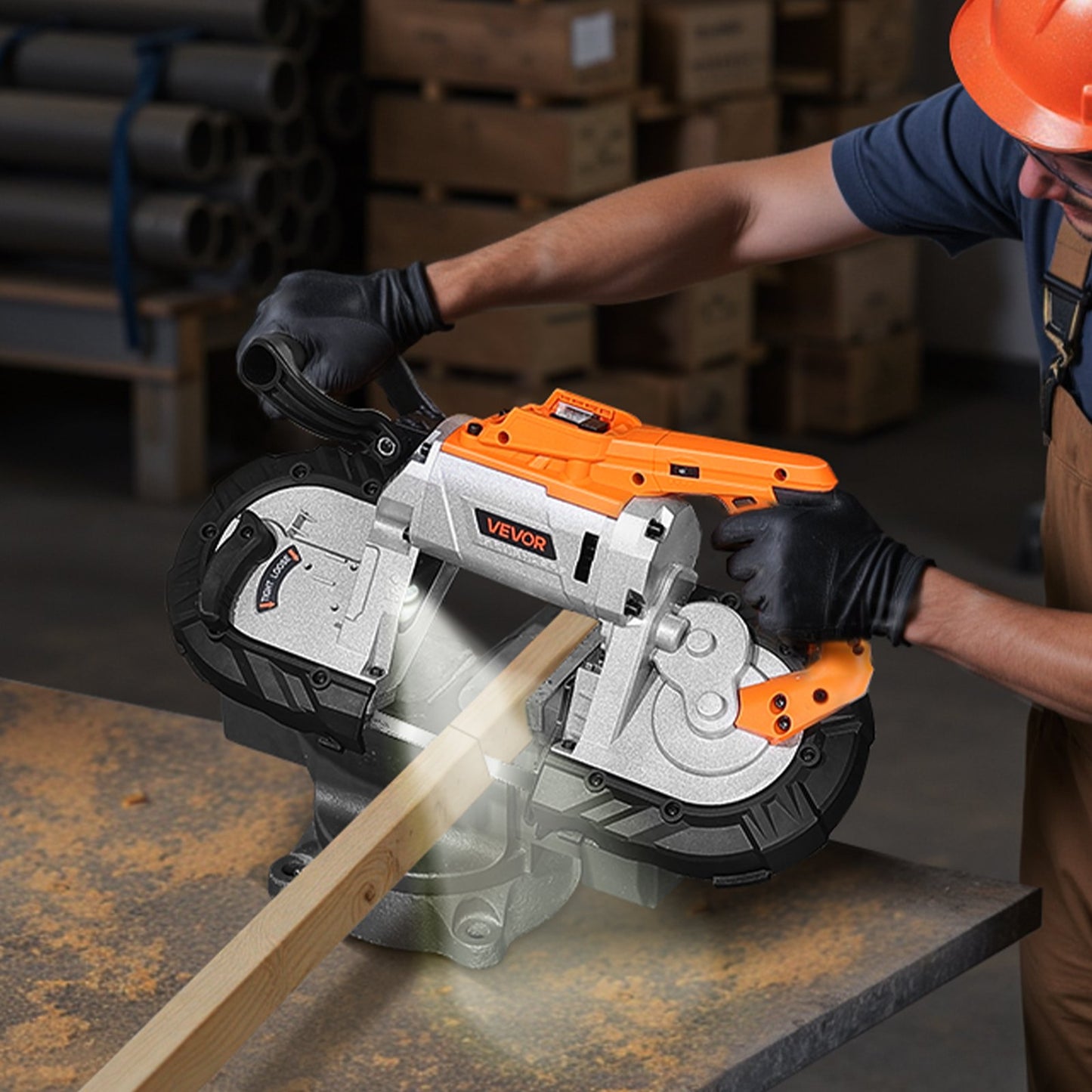 Bärbar bandsåg, 127 mm x 115 mm sågdjup, 360 W bandsåg med borstlös motor, sladdlös och kompakt bärbar bandsåg, upphängningskrokar, 0-120 m/min variabel hastighet för sågning av metall, trä (endast med bara verktyg)