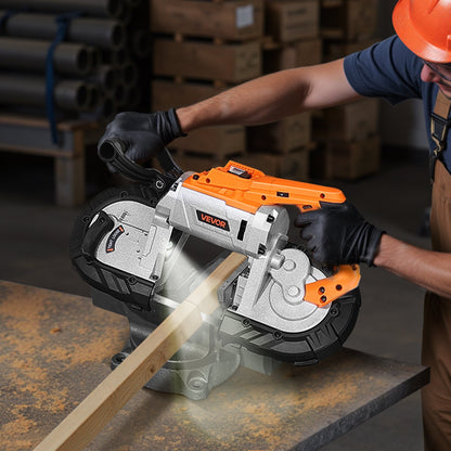 Bärbar bandsåg, 127 mm x 115 mm sågdjup, 360 W bandsåg med borstlös motor, sladdlös och kompakt bärbar bandsåg, upphängningskrokar, 0-120 m/min variabel hastighet för sågning av metall, trä (endast med bara verktyg)