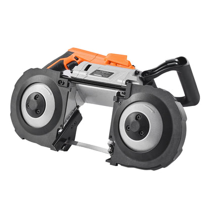 Bärbar bandsåg, 127 mm x 115 mm sågdjup, 360 W bandsåg med borstlös motor, sladdlös och kompakt bärbar bandsåg, upphängningskrokar, 0-120 m/min variabel hastighet för sågning av metall, trä (endast med bara verktyg)