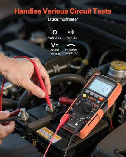 Digital multimeter, 4000-siffrig TRMS voltmeter ohmmeter, 1000V AC/DC spänningstestare med omkopplingsbart automatiskt/manuellt område för spänning, resistans och kontinuitetsmätning