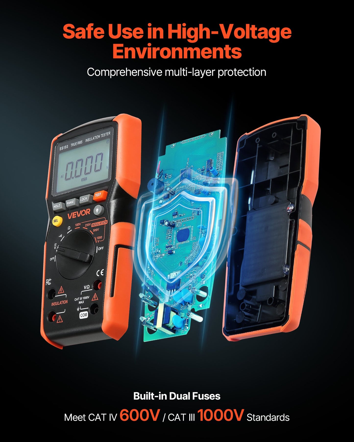 Digital multimeter, 4000-siffrig TRMS voltmeter ohmmeter, 1000V AC/DC spänningstestare med omkopplingsbart automatiskt/manuellt område för spänning, resistans och kontinuitetsmätning