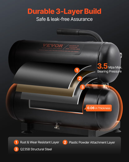 Luftkompressor, 4,6 gallon ståltank, 1 hk 2,0 CFM vid 90 PSI oljefri luftkompressor och max. 120 PSI tryck, 80 dB ultratyst bärbar kompressor, för bilreparationer, däckpåfyllning, sprutmålning