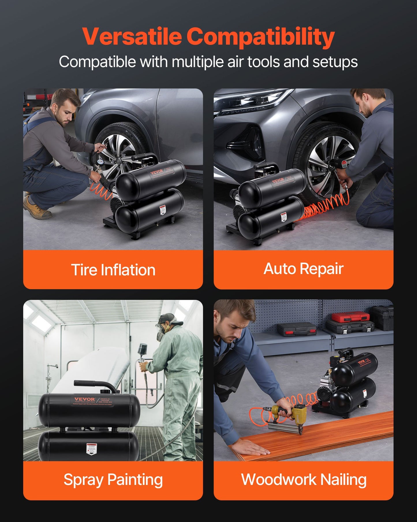 Luftkompressor, 4,6 gallon ståltank, 1 hk 2,0 CFM vid 90 PSI oljefri luftkompressor och max. 120 PSI tryck, 80 dB ultratyst bärbar kompressor, för bilreparationer, däckpåfyllning, sprutmålning