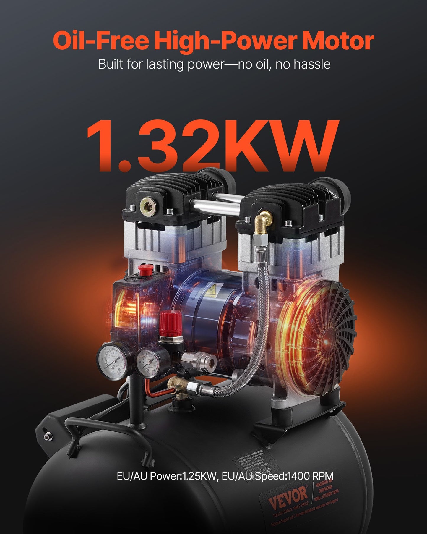 Luftkompressor, 10 gallon ståltank, 2 hk 5,3 CFM vid 90 PSI oljefri luftkompressor och max. 125 PSI tryck, 78 dB ultratyst bärbar kompressor, för bilreparationer, däckpåfyllning, sprutmålning