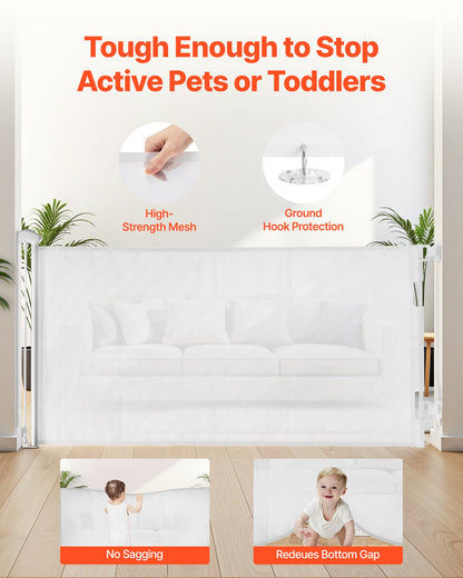 Infällbar babygrind, förlängs till 1850 mm bred, 795 mm hög, med säkerhetslås, enkel att använda, går igenom utan att snubbla, nätgrind för hundar i trappor, hallar, inomhus/utomhus, vit