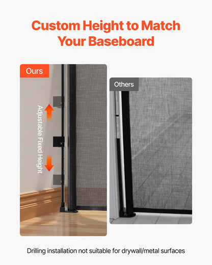 Infällbar hundgrind, förlängs till 4150 mm extra bred, 990 mm hög, med förstärkta glasfiberremsor, förhindrar att man kryper igenom, nätgrind för hundar i altaner, dörröppningar, garage, inomhus, svart