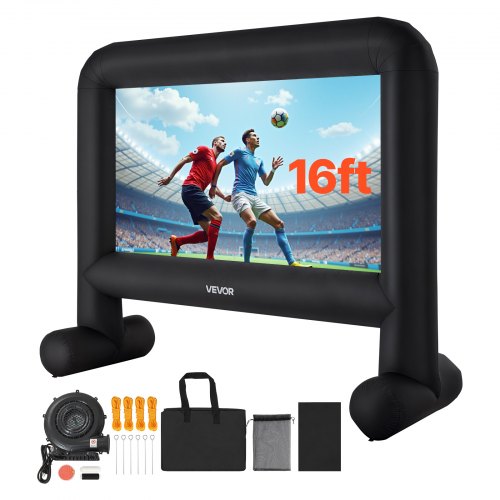 16 fot uppblåsbar filmduk, 600D tvättbar uppblåsbar projektorduk med bärbar förvaringsväska, 16:9 enkel att installera filmprojektion för utomhusträdgård, hemmabio, temafest, poolkul