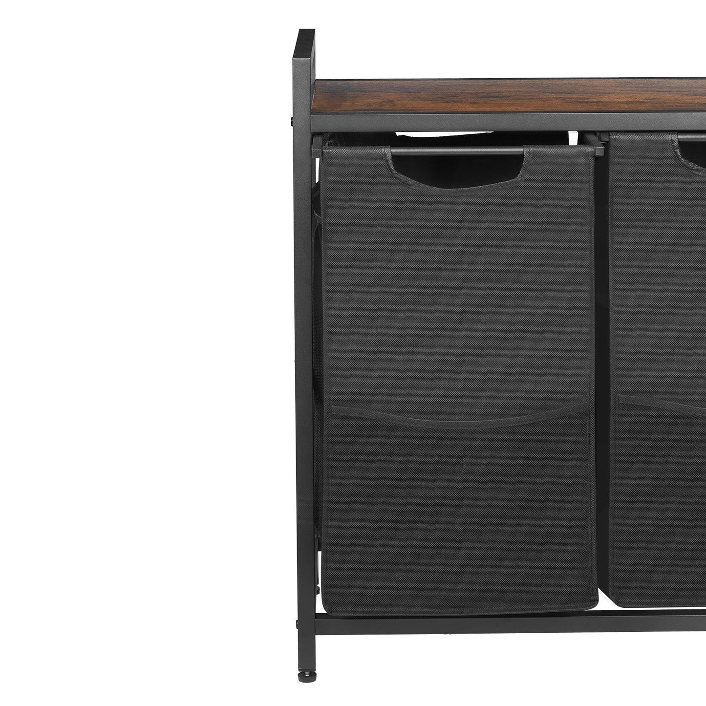 3-delad tvättkorg, stor tvättkorg med metallram och träbordsskiva, fristående förvaringskorgar med utdragbara 600D Oxford-tygpåsar för smutsiga kläder, badrum