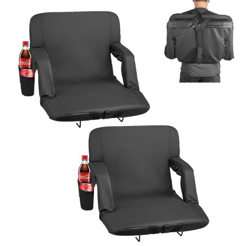 Stadionsits, 6 justerbara vinkelställningar, 69,85 mm vadderad stadionsits med ryggstöd och armstöd, bred ståndsits med krok, ficka, mugghållare för picknick, strandsport och spel