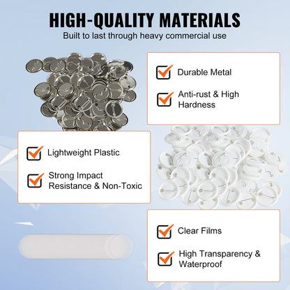 500 set 1,25 tum 32 mm bakre knappdelar, gör-det-själv runda knappdelar till märken, setet innehåller metalltopp, plast-/metallknapp, genomskinlig film och blankt papper för presenter, maskin ingår ej