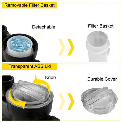 1 hk poolpump, 19200 l/h 750 W poolpump, nedgrävd poolpump med silkorg, poolpumpmotor för rent poolvatten, 1,97" inlopps-/utloppsfilterpump med 2 slangkopplingar