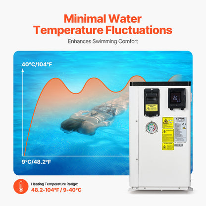 Elektrisk poolvärmepump, 3,22-15,25 kW värmekapacitet, energibesparande poolvärmare med variabel frekvens för 30-60 m³ ovanmarkspooler, uppvärmning och kylning av poolvarmvattenberedare AC220-240V 50Hz