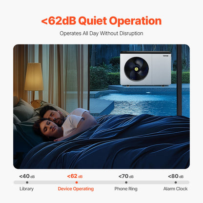 Elektrisk poolvärmepump, 3,22-15,25 kW värmekapacitet, energibesparande poolvärmare med variabel frekvens för 30-60 m³ ovanmarkspooler, uppvärmning och kylning av poolvarmvattenberedare AC220-240V 50Hz