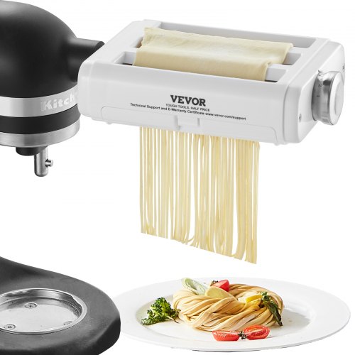 Pastatillbehör för KitchenAid köksmaskin, 3-i-1 pastarullskärset i rostfritt stål inklusive pastarulle, spaghetti- och fettuccineskärare, 8 justerbara tjockleksknoppar för pastamaskin