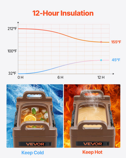 Isolerad dryckesdispenser, 5 gal/19 l varma och kalla drycker med kran och handtag, livsmedelsklassad termisk dryckesdispenserkylare för te, kaffe, vatten på kaféer och restauranger, brun