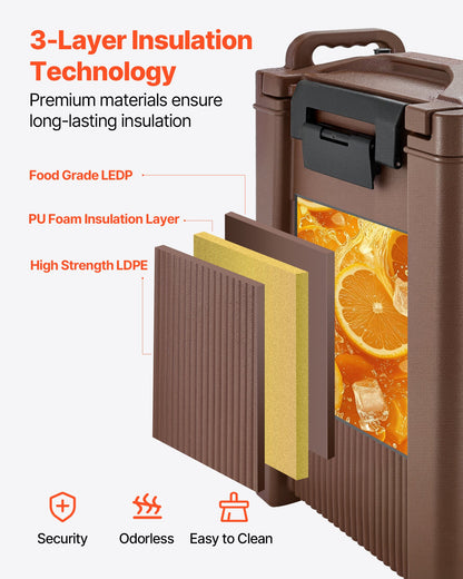 Isolerad dryckesdispenser, 5 gal/19 l varma och kalla drycker med kran och handtag, livsmedelsklassad termisk dryckesdispenserkylare för te, kaffe, vatten på kaféer och restauranger, brun