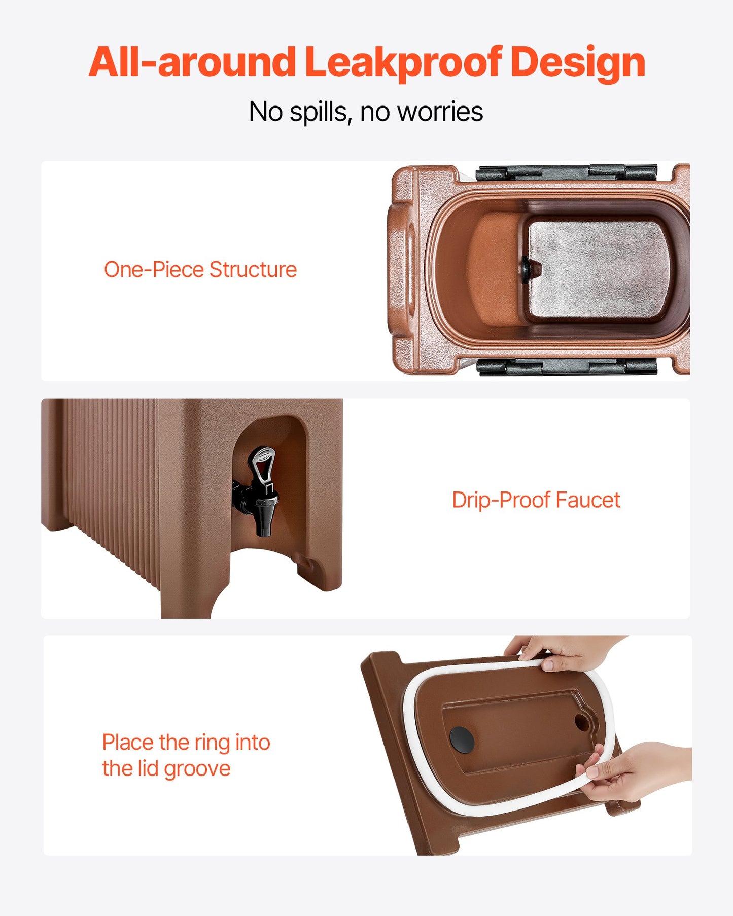 Isolerad dryckesdispenser, 5 gal/19 l varma och kalla drycker med kran och handtag, livsmedelsklassad termisk dryckesdispenserkylare för te, kaffe, vatten på kaféer och restauranger, brun