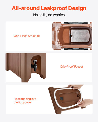 Isolerad dryckesdispenser, 5 gal/19 l varma och kalla drycker med kran och handtag, livsmedelsklassad termisk dryckesdispenserkylare för te, kaffe, vatten på kaféer och restauranger, brun