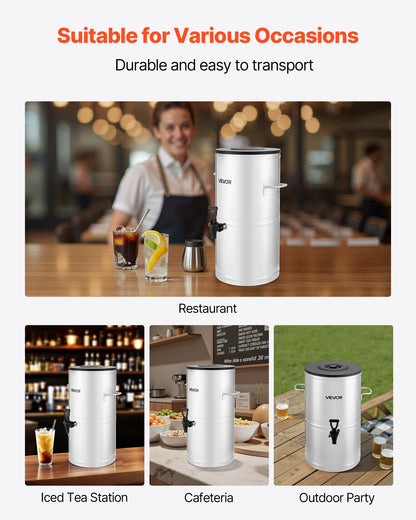 Iste-dispenser, 15 liter/4 gallon i rostfritt stål med kran och handtag, lämplig för varma och kalla drycker, för iste, kaffe, vatten på kaféer och restauranger