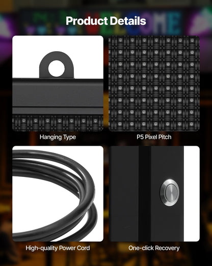 Programmerbar LED-skylt, P5 flexibel digital rullningspanel i fullfärg, gör-det-själv-anpassad textmönster GIF-display, Bluetooth APP-styrd anslagstavla för butiksreklam, inomhus 27x14 tum