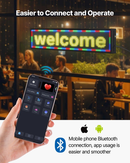 Programmerbar LED-skylt, P10 flexibel digital rullningspanel i fullfärg, gör-det-själv-anpassad textmönstrad GIF-displaytavla, Bluetooth-app-styrd meddelandeskylt för butiksreklam, 40x8 tum