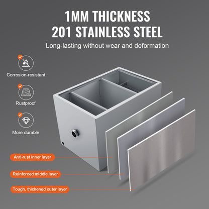 Kommersiell fettavskiljare, 18 kg fettavskiljare, övre inloppsavskiljare, fettavskiljare i rostfritt stål under diskbänken, 3,8 l/min avloppsvattenseparator, för restaurangmatsal hemmakök