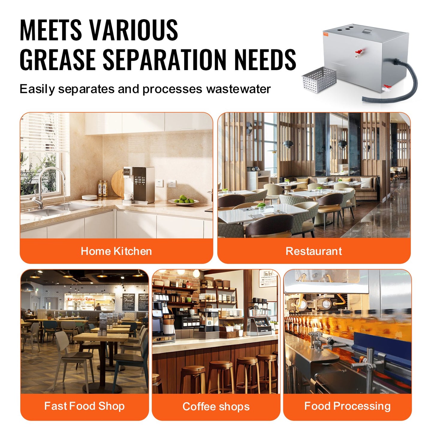 Kommersiell fettavskiljare, 18 kg fettavskiljare, övre inloppsavskiljare, fettavskiljare i rostfritt stål under diskbänken, 3,8 l/min avloppsvattenseparator, för restaurangmatsal hemmakök
