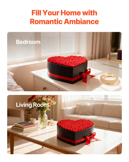 Forever Flowers, 100 konserverade rosor i en hjärtformad ask, Eternal Flowers Immortal Bukett Födelsedagspresent för kvinnor Hennes fru mödrar, årsdag, alla hjärtans dag, jul, röd