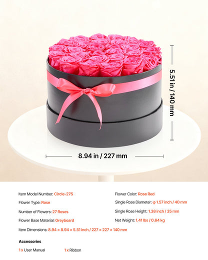 Forever Flowers, 27 konserverade rosor i en låda, Eternal Flowers Immortal Bukett Födelsedagspresent för leverans Prime Women Her Wife Mothers, Jubileum, Alla hjärtans dag, Jul, Rosröd
