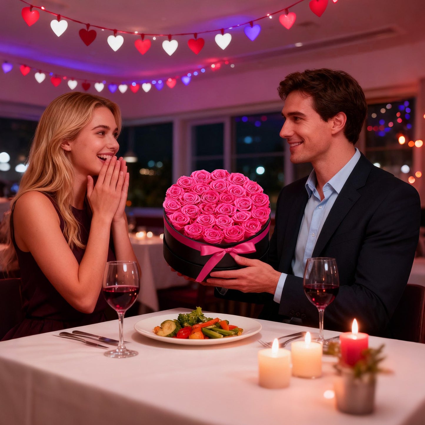 Forever Flowers, 27 konserverade rosor i en låda, Eternal Flowers Immortal Bukett Födelsedagspresent för leverans Prime Women Her Wife Mothers, Jubileum, Alla hjärtans dag, Jul, Rosröd