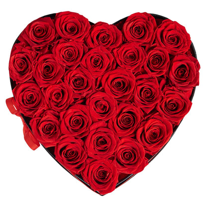 Forever Flowers, 27 konserverade rosor i en hjärtformad ask, Eternal Flowers Immortal Bukett Födelsedagspresent för leverans Prime Women Her Wife Mothers, Årsdag, Alla hjärtans dag, Jul, Röd