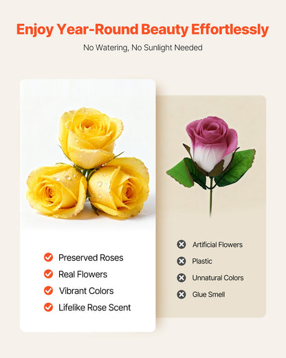 Forever Flowers, 27 konserverade rosor i en hjärtformad ask, Eternal Flowers Immortal Bukett Födelsedagspresent för kvinnor Hennes fru mödrar, Jubileum, Alla hjärtans dag, Jul, Gul