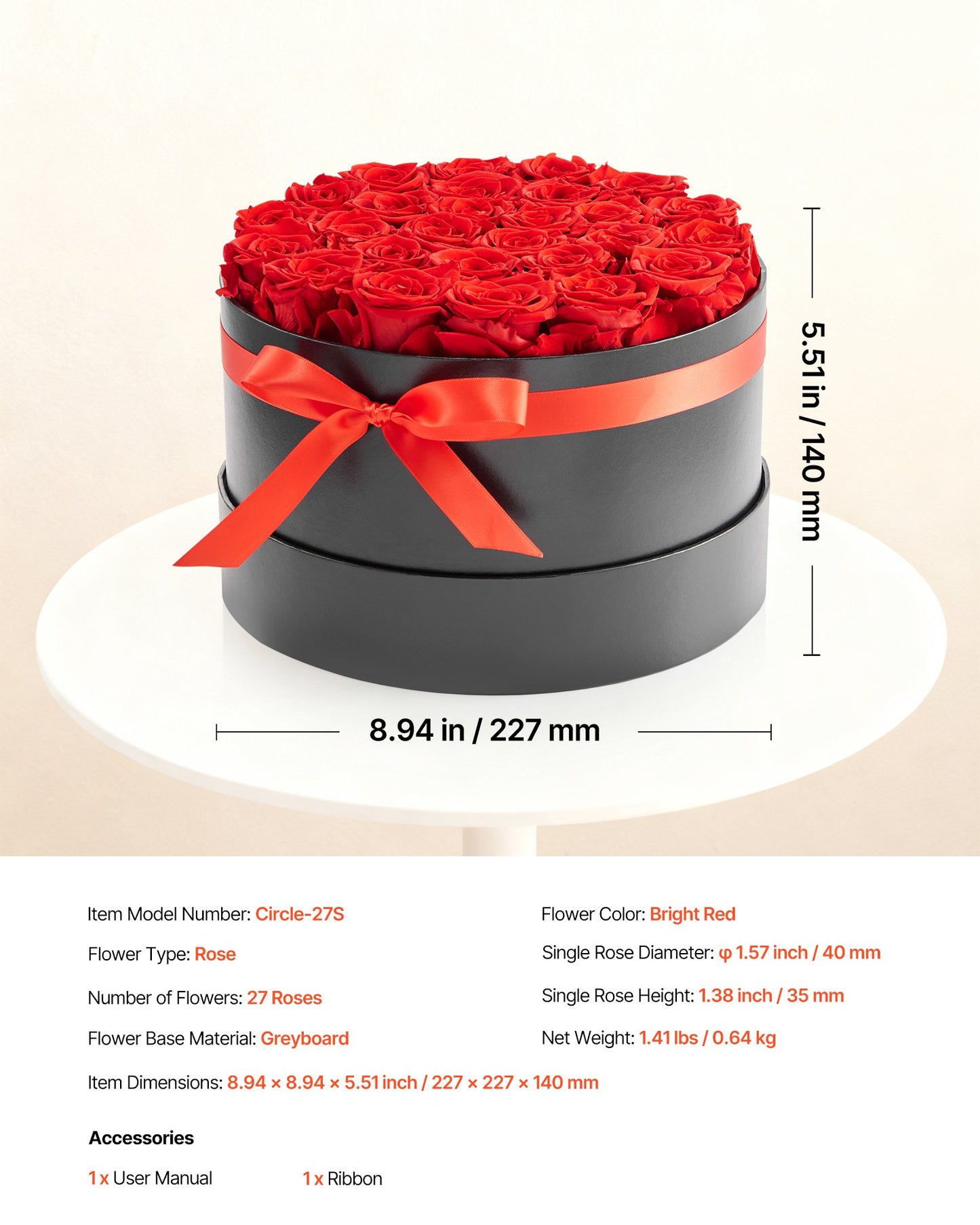 Forever Flowers, 27 konserverade rosor i en låda, Eternal Flowers Immortal Bukett Födelsedagspresent för leverans Prime Women Her Wife Mothers, Årsdag, Alla hjärtans dag, Jul, Röd
